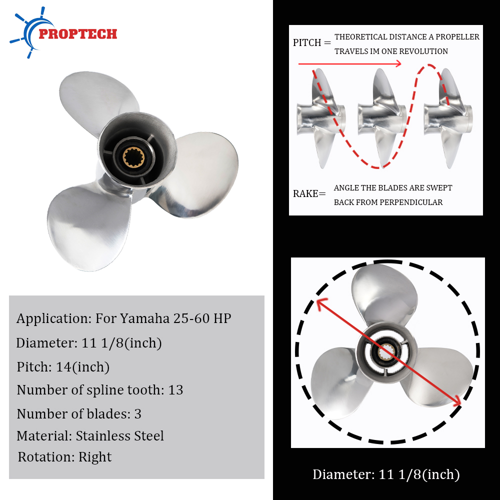 Baling-baling perahu 11/1x14,  - Outboard Motor Propeller Stainless ulasan dan harga